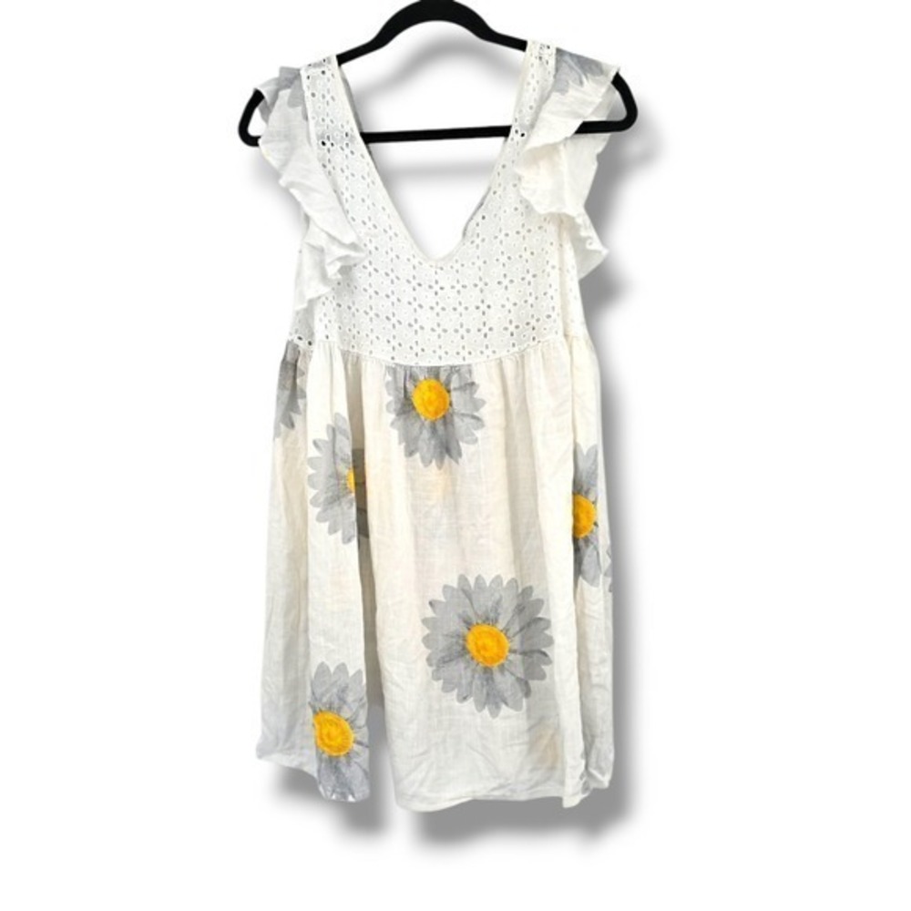 Misslook White Eyelet Daisy Dress Ruffle Sleeves Summer‎ Casual Size M